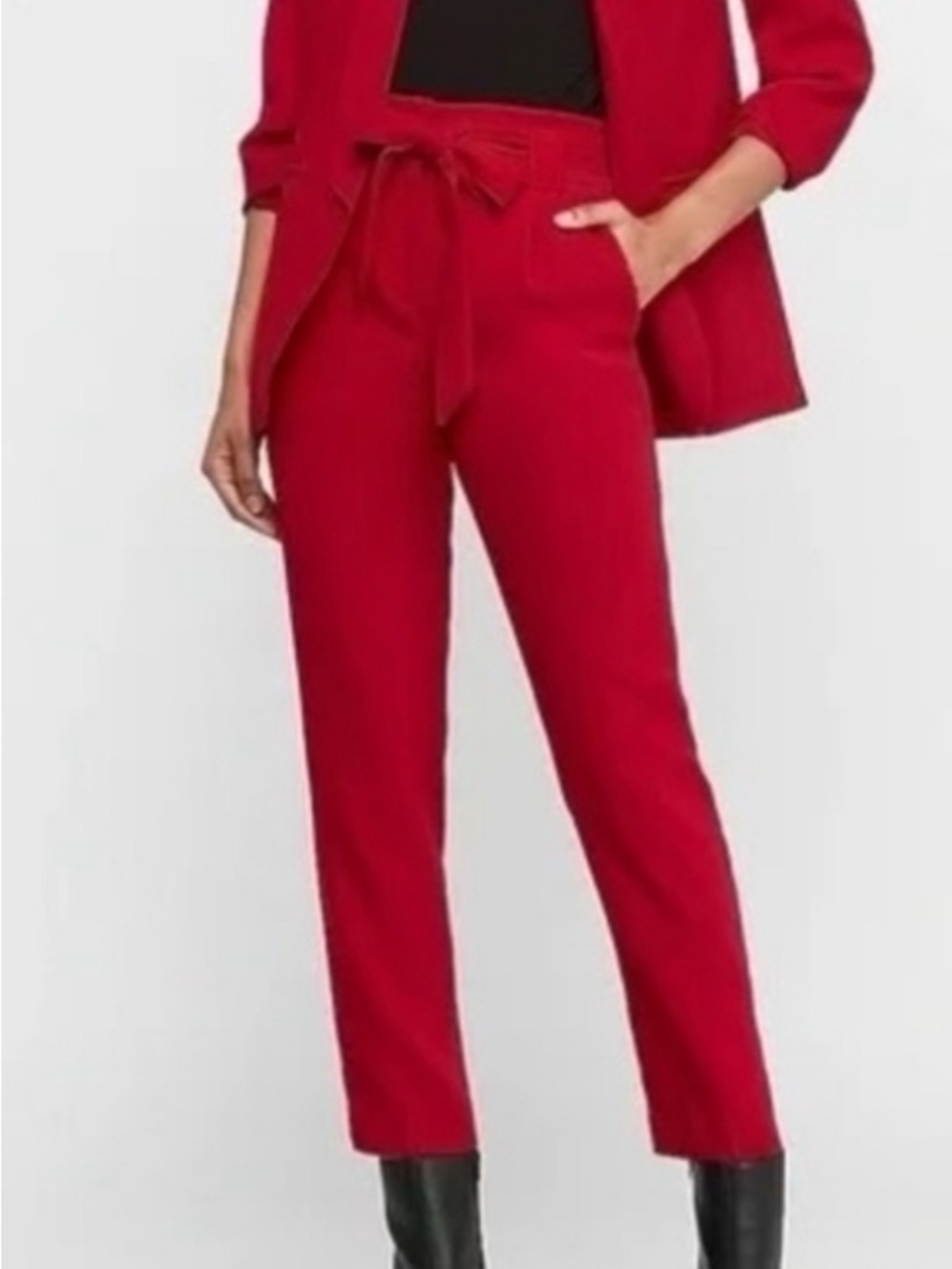 Express Red Tie-Waist Ankle Pants